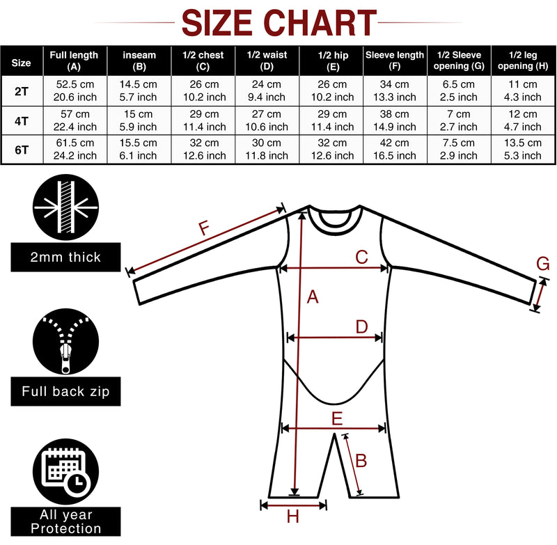 Kids spring suit size chart