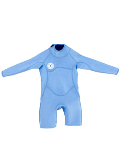 Kids long-sleeve, short leg wetsuit in ocean blue colour.